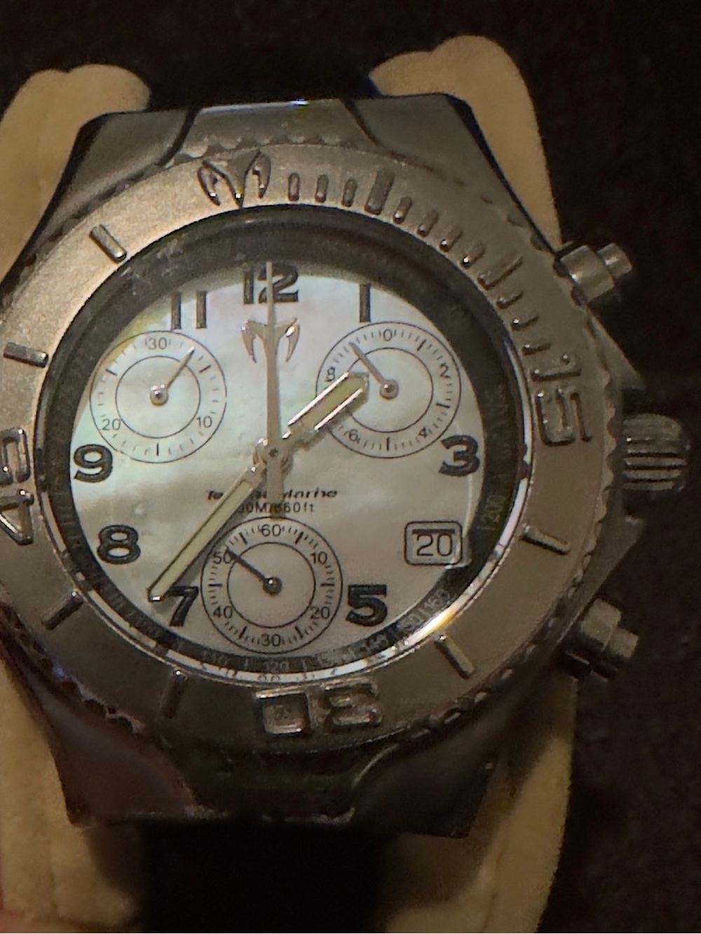TechnoMarine Silver Stainless Steel Men’s Chronograph Watch with black band.